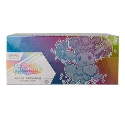 pokémon prismatic evolutions super premium collection box with exclusive promo cards, prismatic accessories, and Pokémon TCG booster packs